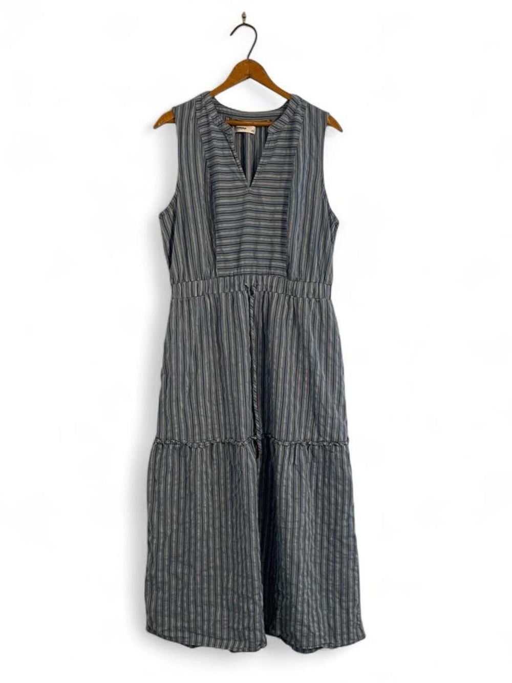 Sonoma Women's L Blue Stripe Tiered Cottagecore Cotton Rayon Sleeveless Dress